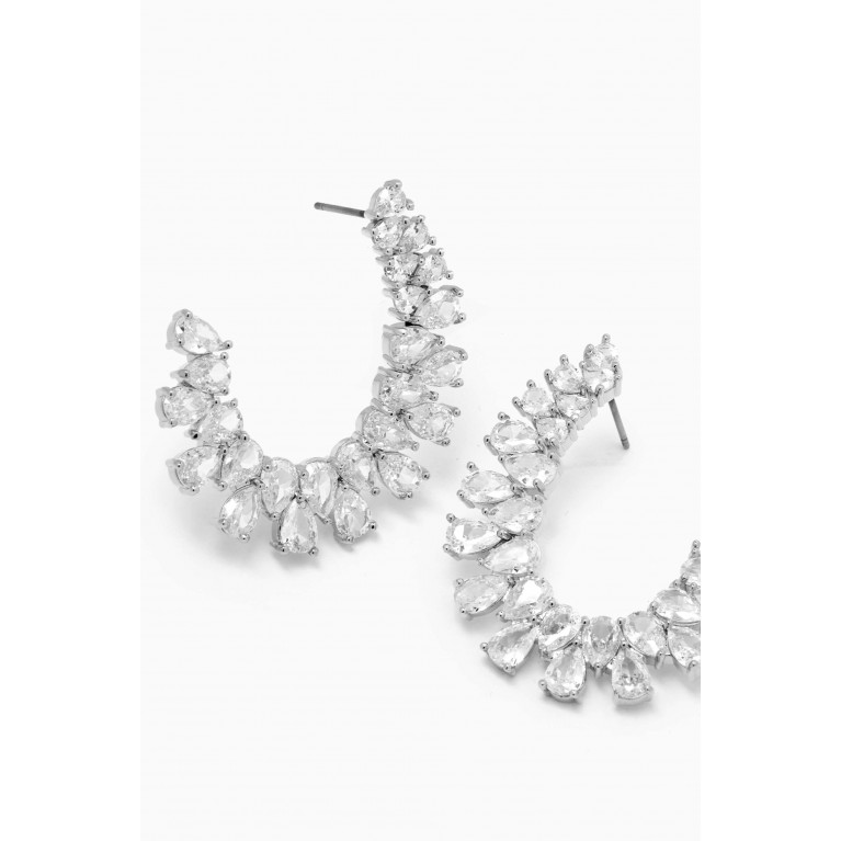 CZ by Kenneth Jay Lane - Curved U Earrings in Rhodium-plated Brass