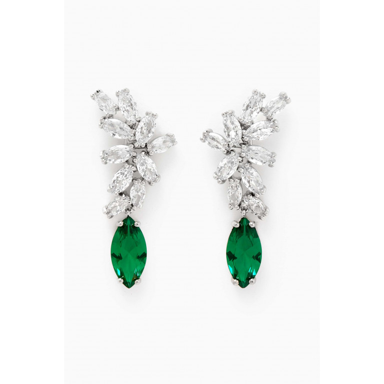 CZ by Kenneth Jay Lane - Marquis Crescent Drop Earrings in Rhodium-plated Brass
