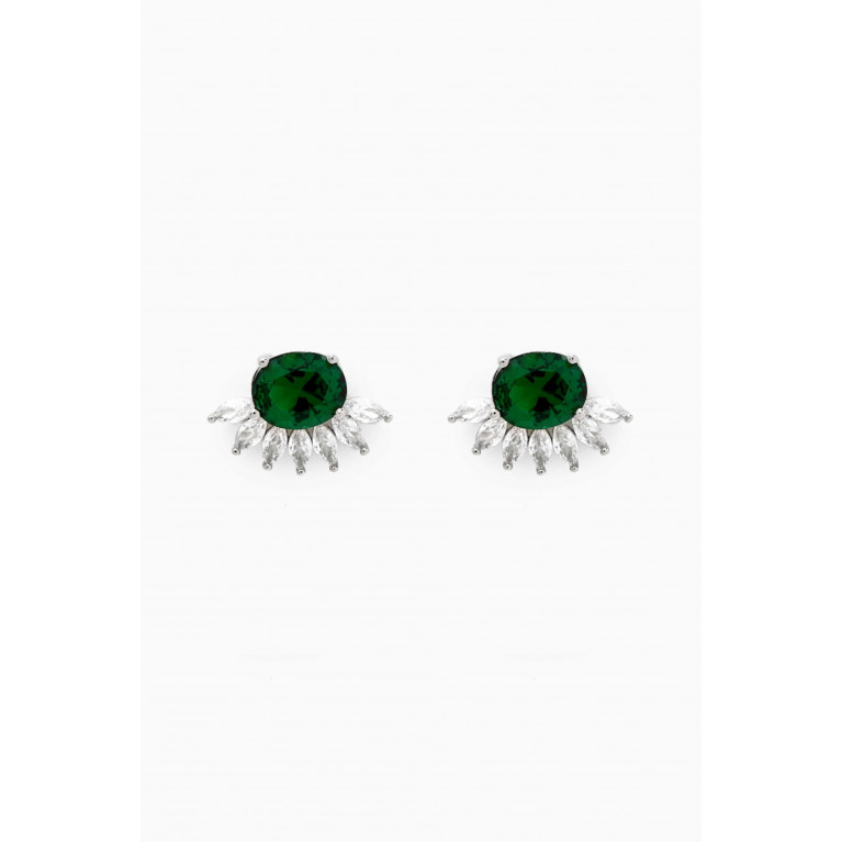 CZ by Kenneth Jay Lane - Oval Marquis Stud Earrings in Rhodium-plated Brass