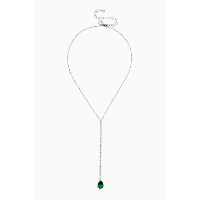 CZ by Kenneth Jay Lane - Pear Drop Y Necklace in Rhodium-plated Brass