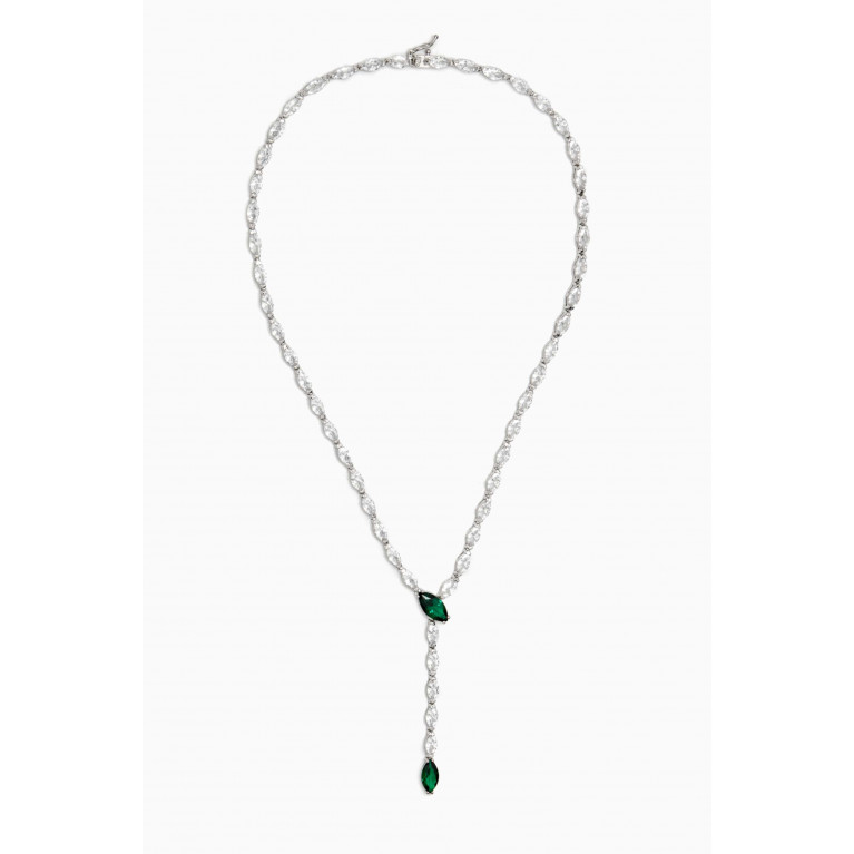 CZ by Kenneth Jay Lane - Marquis Drop Necklace in Rhodium-plated Brass