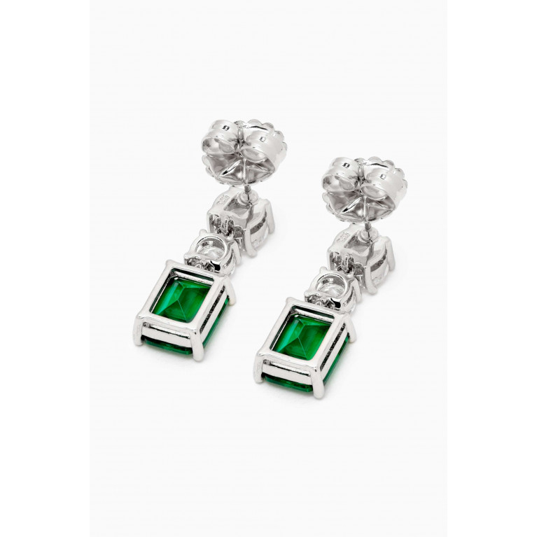 CZ by Kenneth Jay Lane - Round & Baguette Drop Earrings in Rhodium-plated Brass