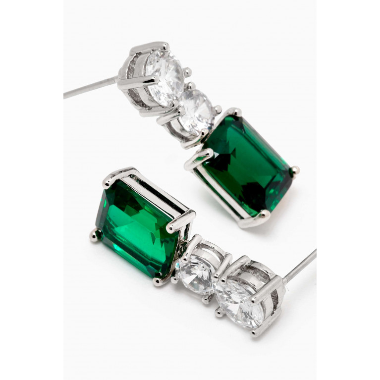 CZ by Kenneth Jay Lane - Round & Baguette Drop Earrings in Rhodium-plated Brass
