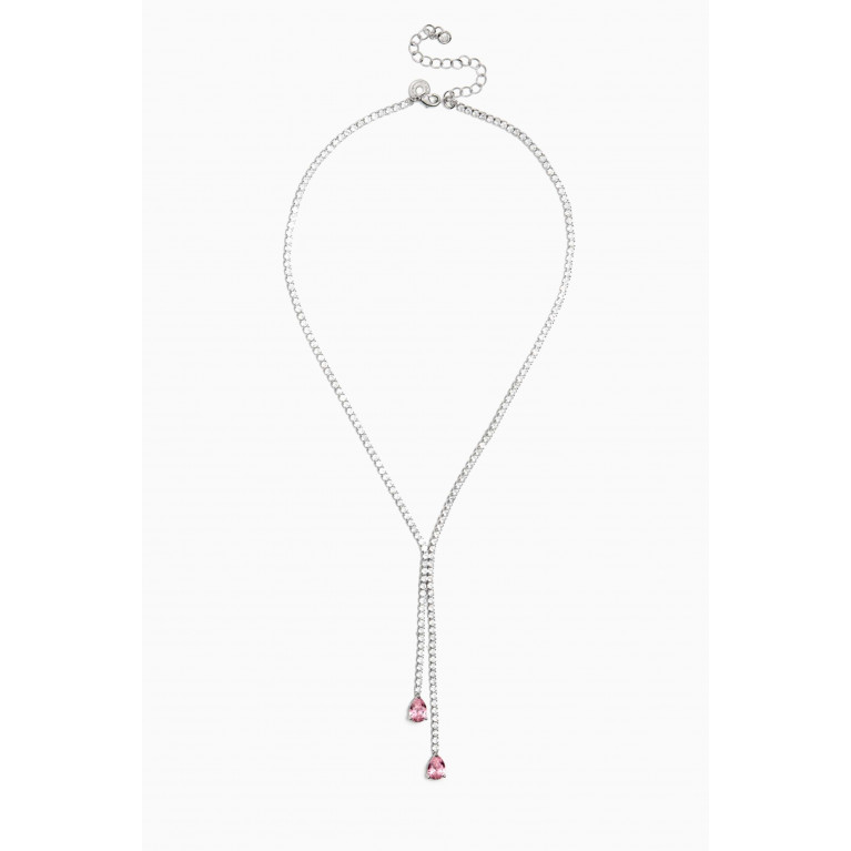 CZ by Kenneth Jay Lane - Pear Drop Necklace in Rhodium-plated Brass