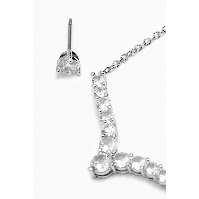 CZ by Kenneth Jay Lane - Round Stud Earrings & Necklace in Rhodium-plated Brass