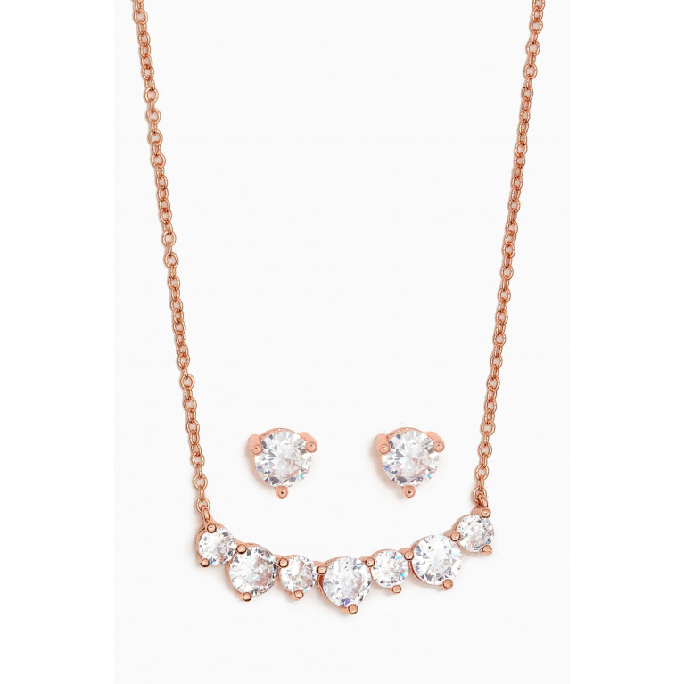 CZ by Kenneth Jay Lane - Round Stud Earrings & Necklace in Rose Gold-plated Brass