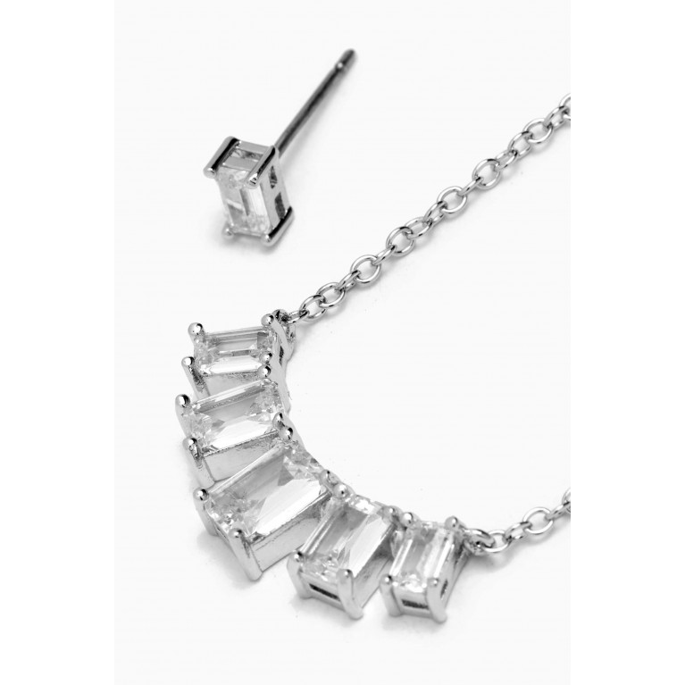 CZ by Kenneth Jay Lane - Emerald-cut Necklace & Earrings Set in Rhodium-plated Brass