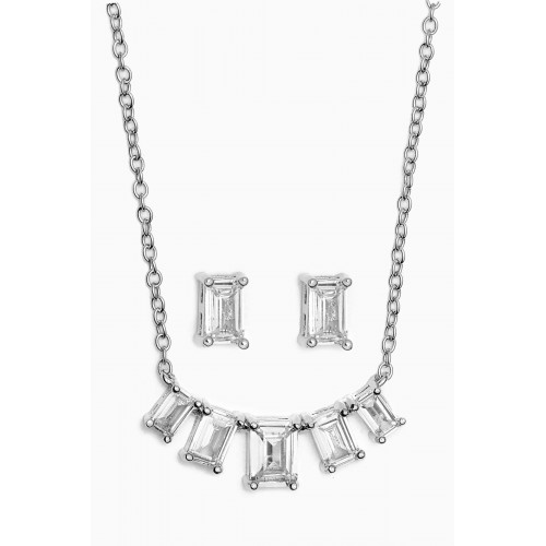 CZ by Kenneth Jay Lane - Emerald-cut Necklace & Earrings Set in Rhodium-plated Brass