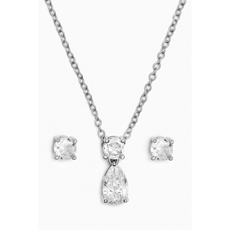 CZ by Kenneth Jay Lane - Pear Drop Necklace & Earrings Set in Rhodium-plated Brass