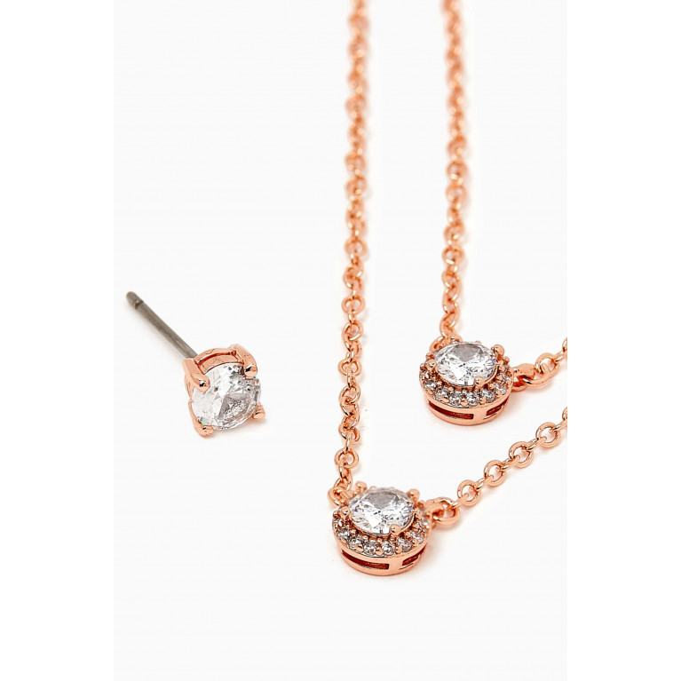 CZ by Kenneth Jay Lane - Double Row Halo Necklace & Earring Set in Rose Gold-plated Brass Rose Gold