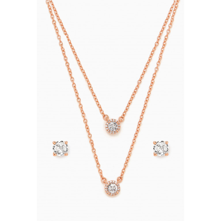 CZ by Kenneth Jay Lane - Double Row Halo Necklace & Earring Set in Rose Gold-plated Brass Rose Gold