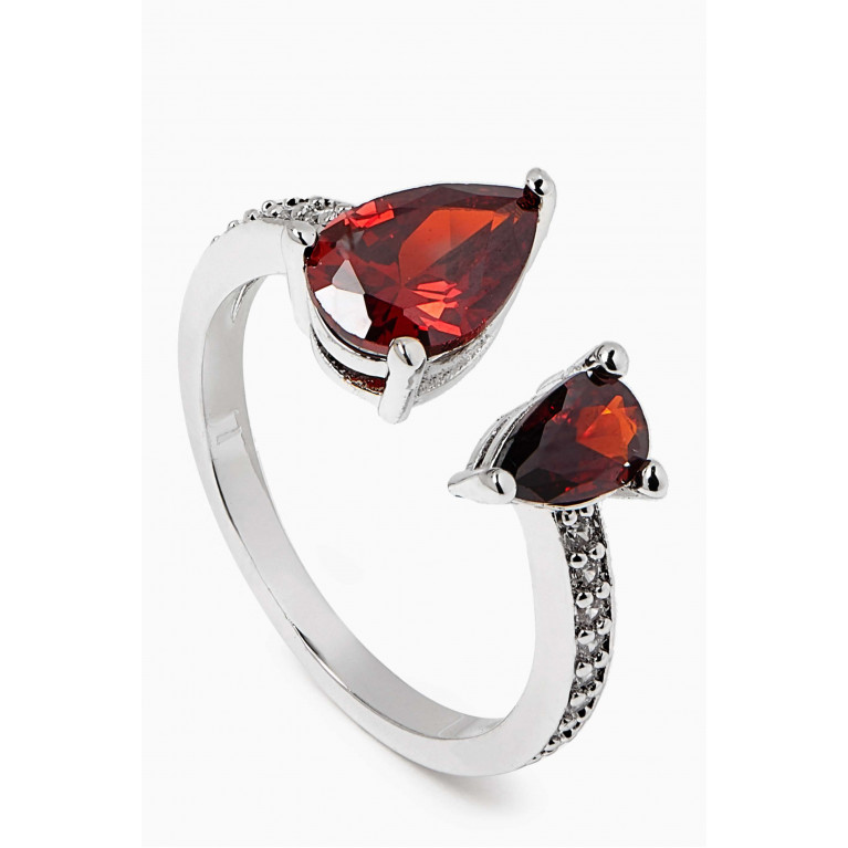 CZ by Kenneth Jay Lane - Up/ Down Pear Pavé Ring in Rhodium-plated Brass Red