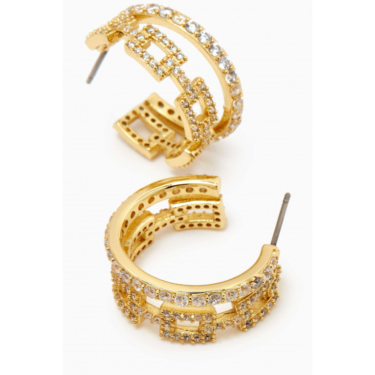 CZ by Kenneth Jay Lane - Chain Pavé Double Hoops in 14kt Gold-plated Brass