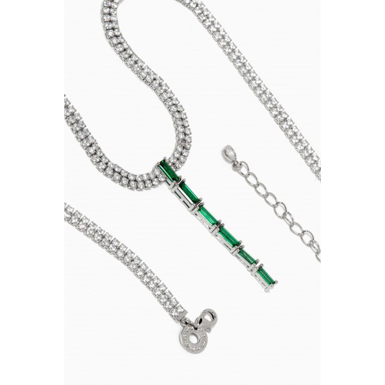 CZ by Kenneth Jay Lane - Baguette Drop Necklace in Rhodium-plated Brass Green