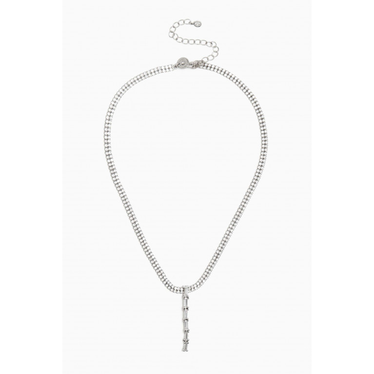 CZ by Kenneth Jay Lane - Baguette Drop Necklace in Rhodium-plated Brass Silver
