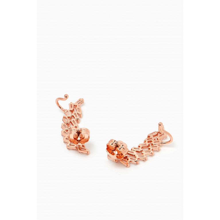 CZ by Kenneth Jay Lane - Double Baguette Curved Crawlers in Rose Gold-plated Brass