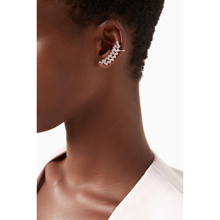 CZ by Kenneth Jay Lane - Double Baguette Curved Crawlers in Rose Gold-plated Brass