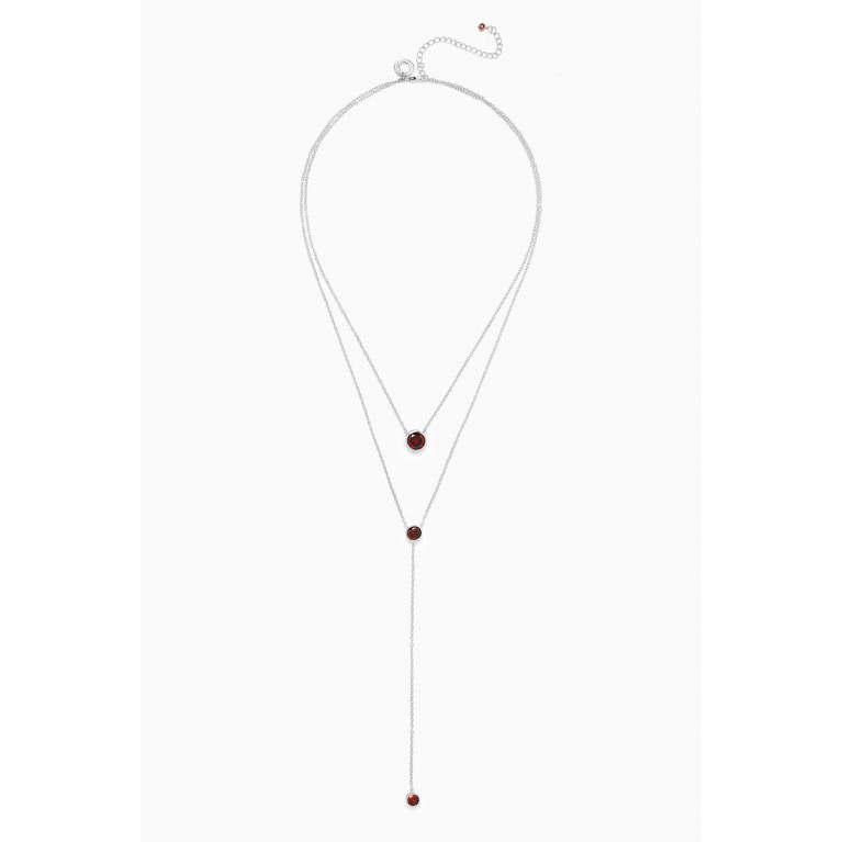 CZ by Kenneth Jay Lane - Layered Round-bezel Necklace in Brass Red