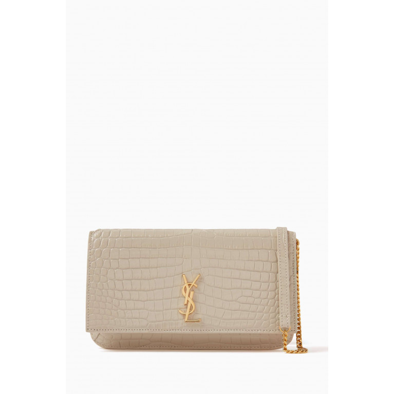 Saint Laurent - Cassandre Phone Holder with Strap in Shiny Crocodile-embossed Leather