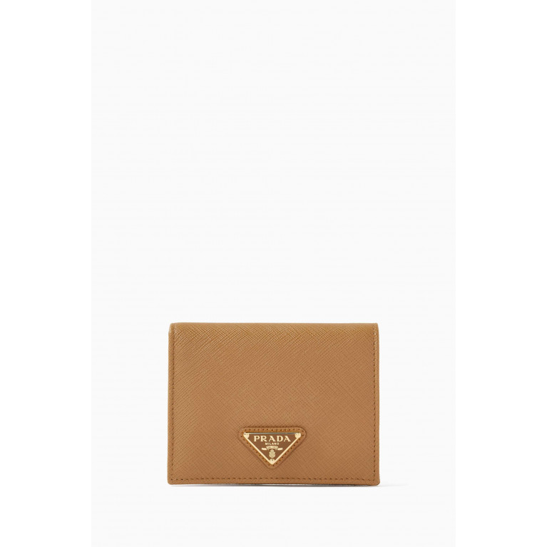 Prada - Small Triangle Logo Wallet in Saffiano Leather Brown