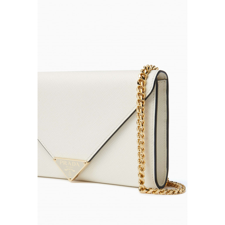 Prada - Wallet on Chain in Saffiano Leather White