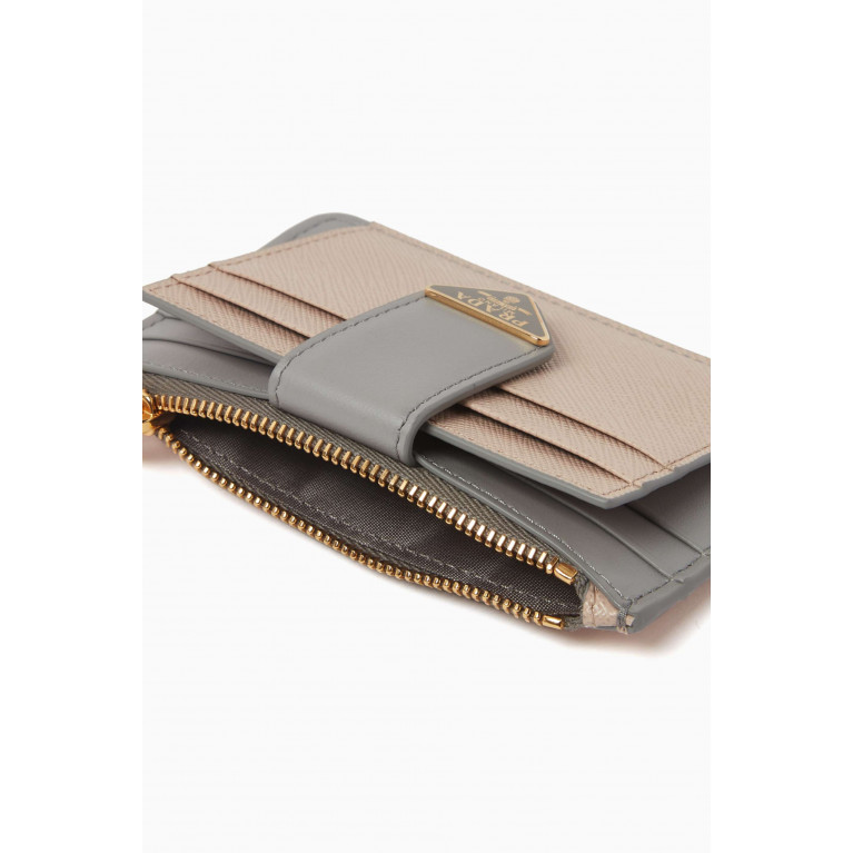 Prada - Bi-colour Card Holder in Saffiano Leather Neutral