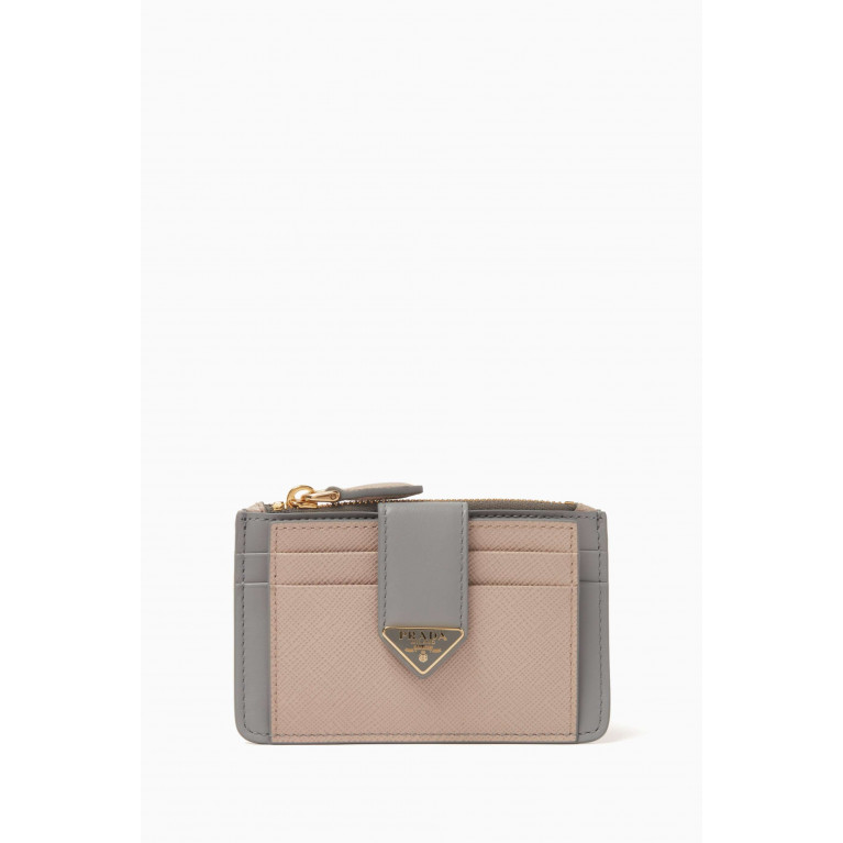 Prada - Bi-colour Card Holder in Saffiano Leather Neutral