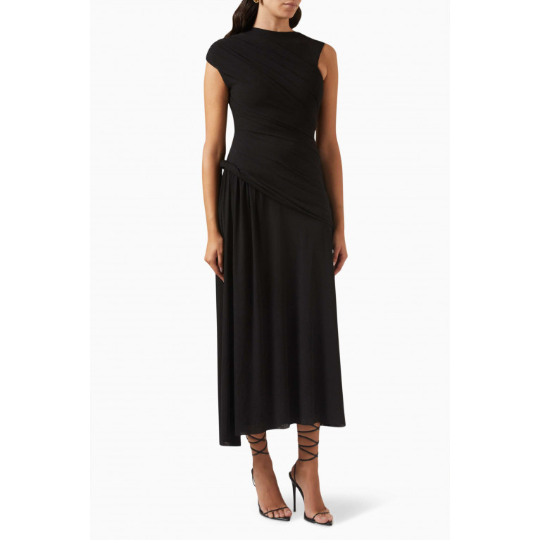 CHATS by C.Dam - Anderson Draped Maxi Dress in Jersey-knit Black