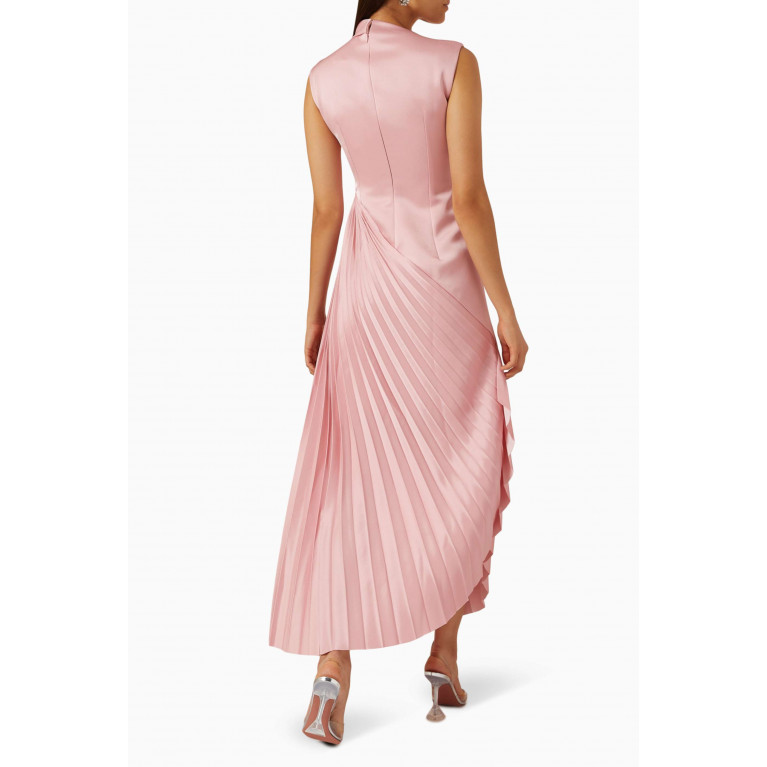 CHATS by C.Dam - Asymmetrical Pleated-skirt Midi Dress in 3D Spandex Pink