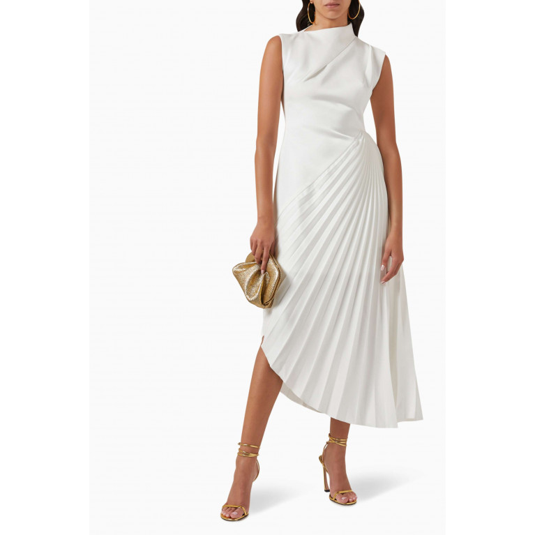 CHATS by C.Dam - Asymmetrical Pleated-skirt Midi Dress in 3D Spandex
