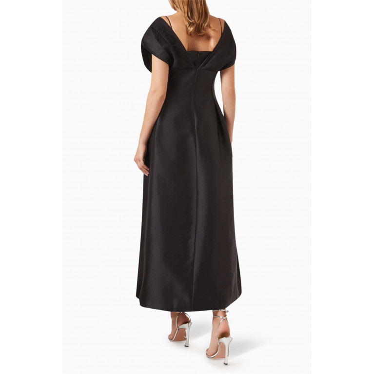 CHATS by C.Dam - Pleated Midi Dress in Twisted Woven Fabric Black