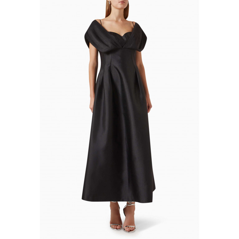 CHATS by C.Dam - Pleated Midi Dress in Twisted Woven Fabric Black