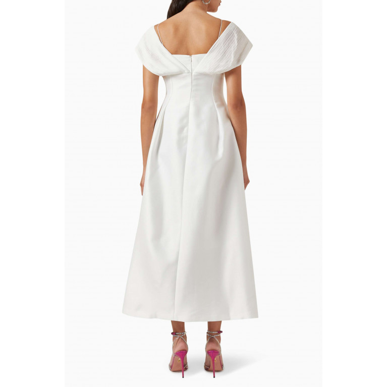 CHATS by C.Dam - Pleated Midi Dress in Twisted Woven Fabric White