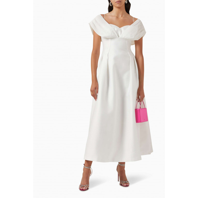 CHATS by C.Dam - Pleated Midi Dress in Twisted Woven Fabric White