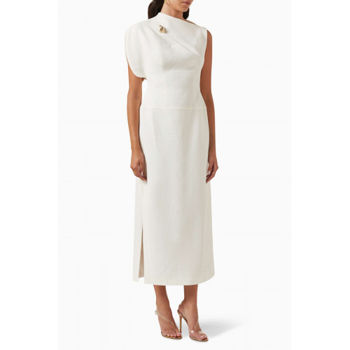 CHATS by C.Dam - Asymmetrical Midi Dress in Crinkled-poplin White