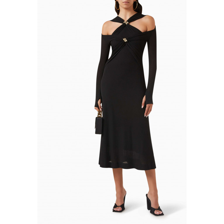 CHATS by C.Dam - Off-shoulder Cut-out Midi Dress in Jersey-knit Black