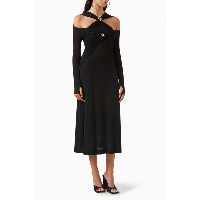 CHATS by C.Dam - Off-shoulder Cut-out Midi Dress in Jersey-knit Black