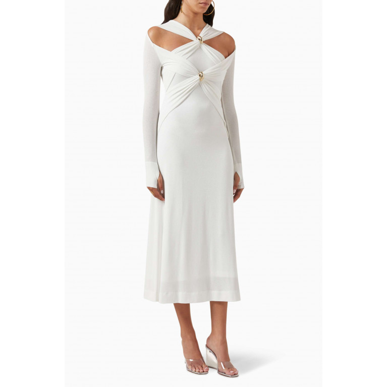 CHATS by C.Dam - Off-shoulder Cut-out Midi Dress in Jersey-knit White