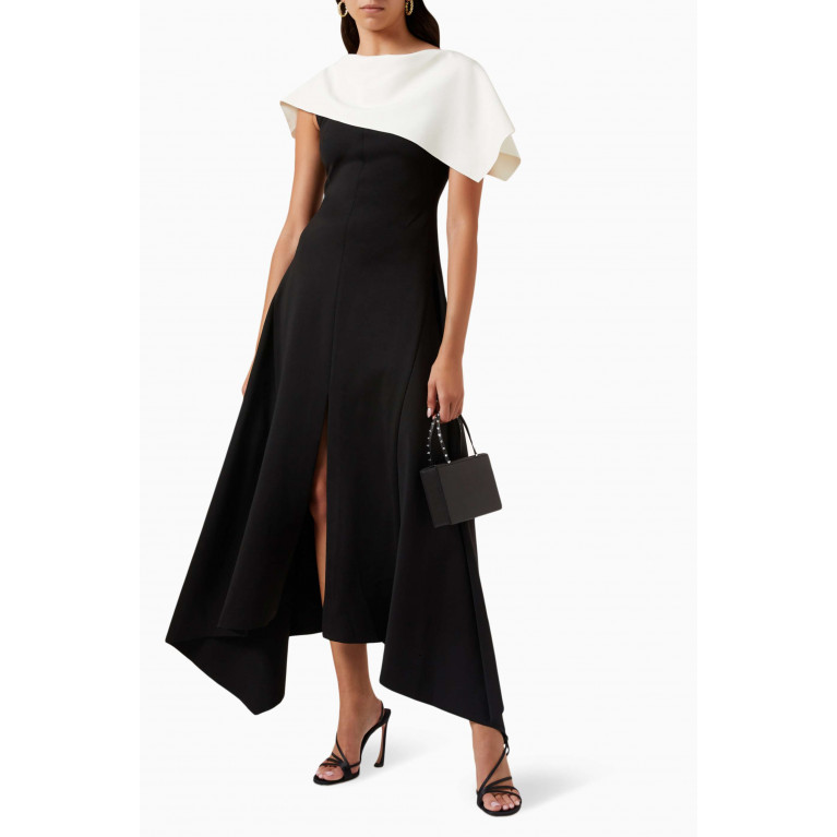 CHATS by C.Dam - Gathered Asymmetrical Midi Dress in Double-jersey Black
