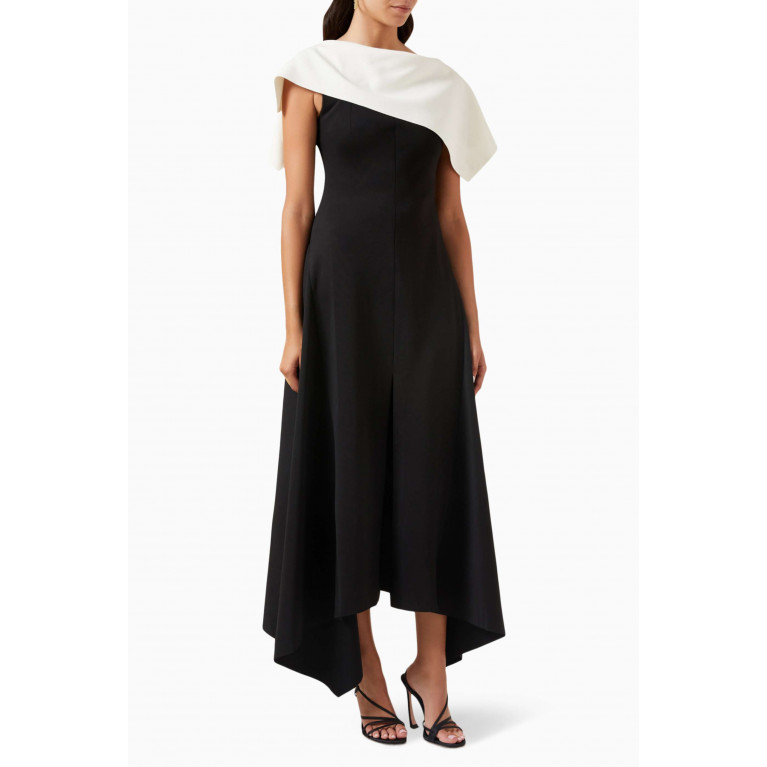CHATS by C.Dam - Gathered Asymmetrical Midi Dress in Double-jersey Black