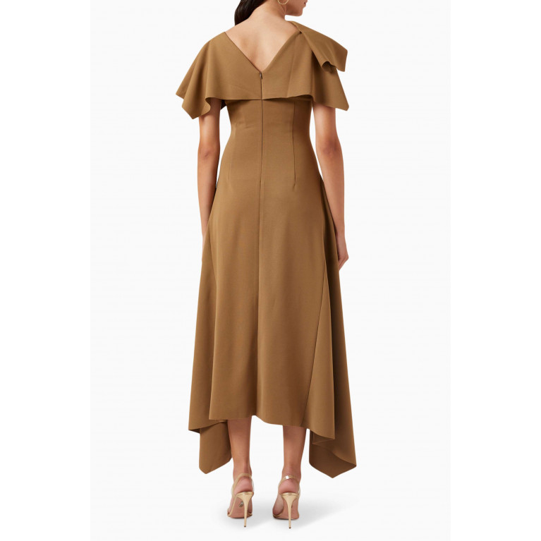 CHATS by C.Dam - Gathered Asymmetrical Midi Dress in Double-jersey Brown