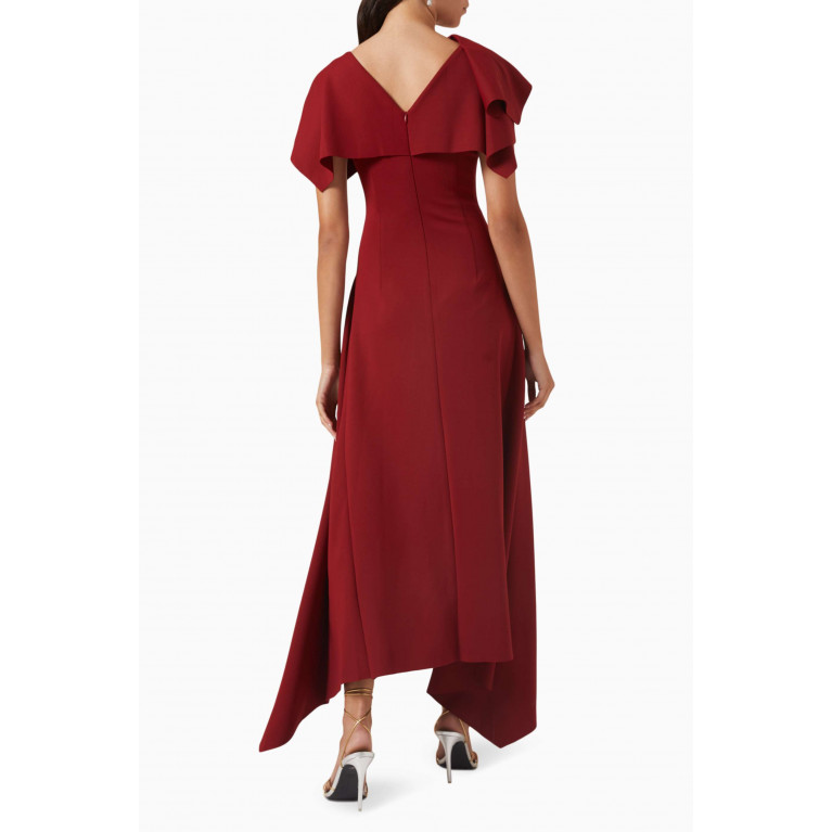 CHATS by C.Dam - Gathered Asymmetrical Midi Dress in Double-jersey Red