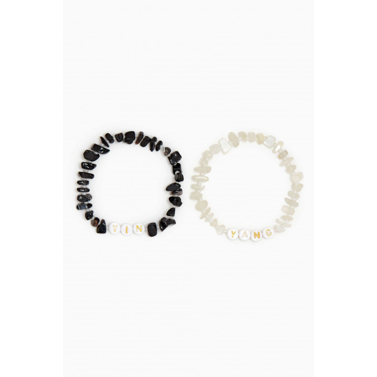 T Balance - "Yin & Yang" Black Onyx & Moonstone Crystal Healing Bracelet Duo