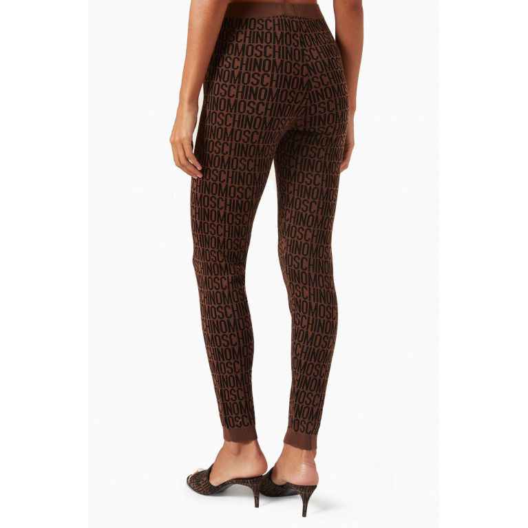Moschino - All-over Logo Leggings in Wool-blend Knit Brown