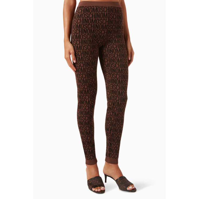 Moschino - All-over Logo Leggings in Wool-blend Knit Brown