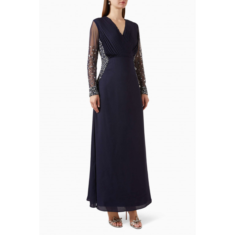 Raishma - Embellished Gown in Crepe Blue
