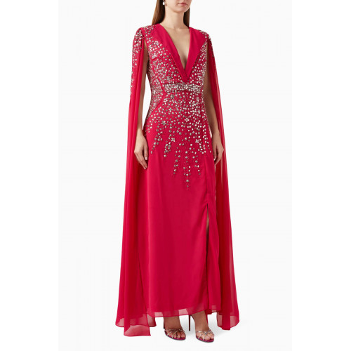 Raishma - Embellished Cape Sleeve Gown in Georgette Pink