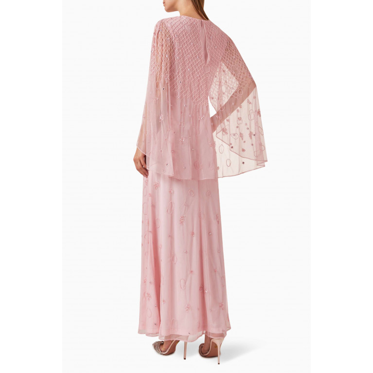 Raishma - Beaded Cape Gown in Tulle Pink