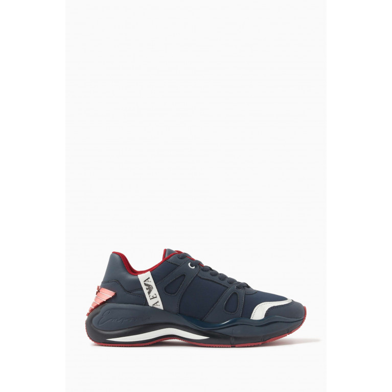 Emporio Armani - Eagle Logo Sneakers in Mesh and Leather Blue