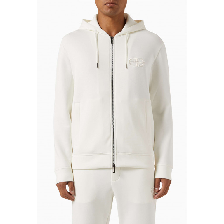 Emporio Armani - Logo Hoodie in Cotton Jersey White